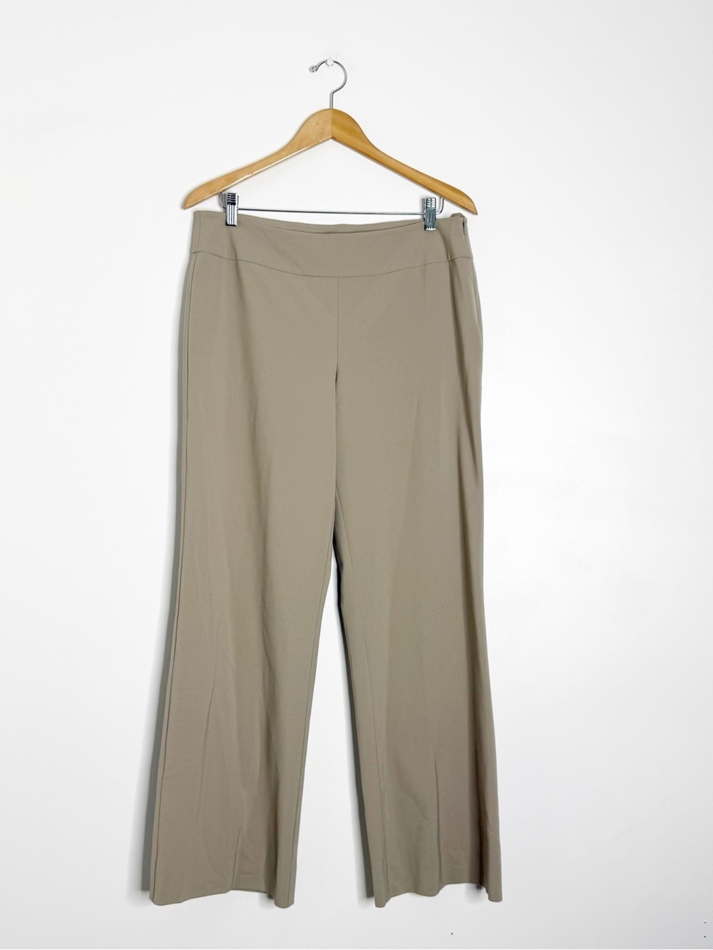Eileen Fisher Wide Leg Pants Taupe Side Zip Stretch Medium